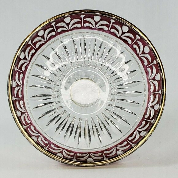 Vintage Anna Hutte Bleikristall Ruby Gold Compote Crystal Pedestal Footed Bowl - Picture 5 of 7